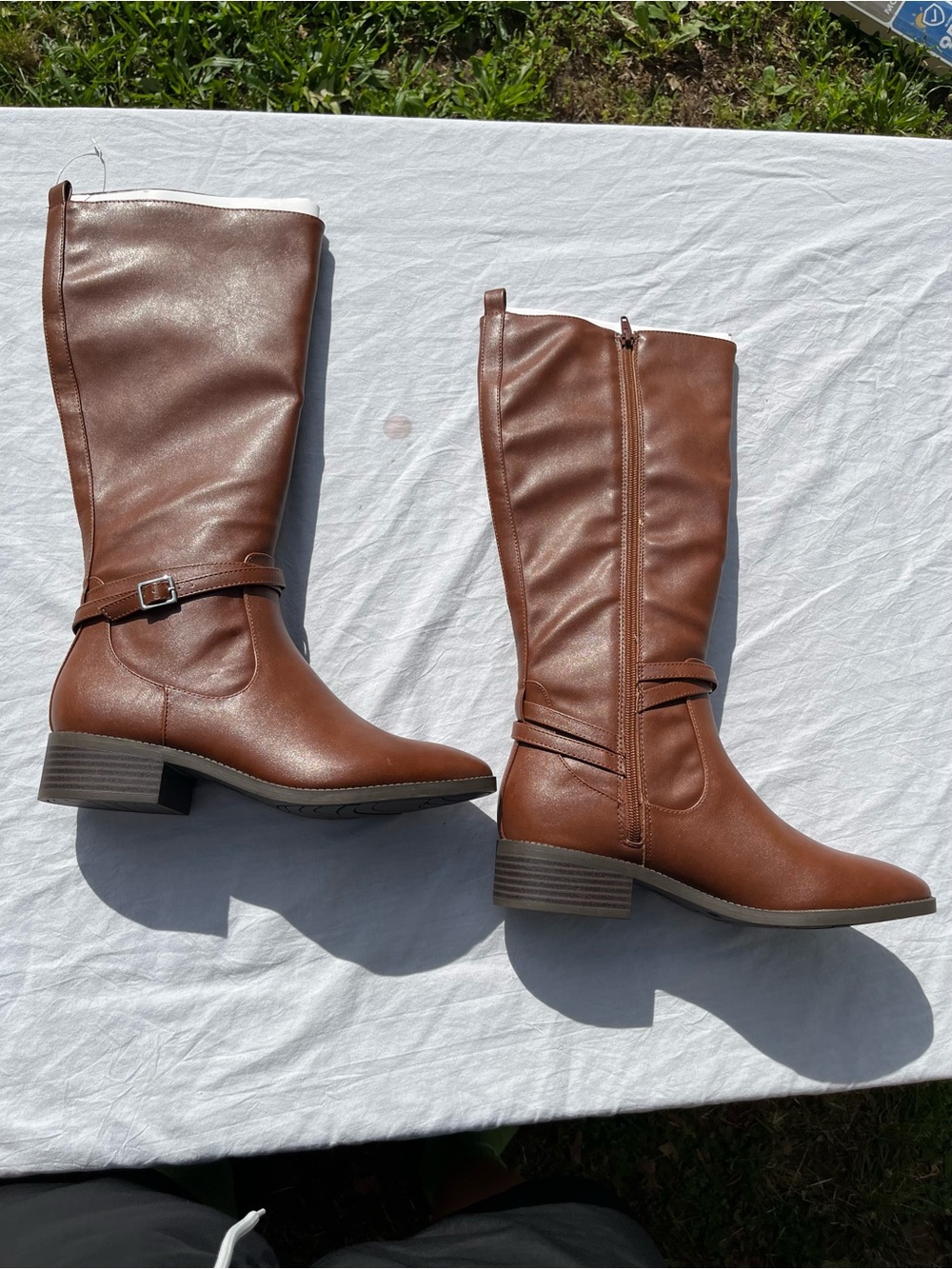 Women's Tall Riding Boots - Brown faux leather size 9